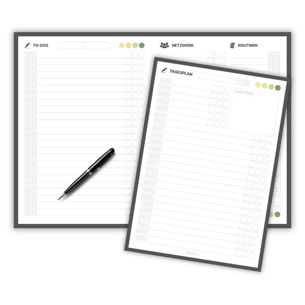 Work Smarter Set von Skillzeit – smartes Aufgabenmanagement-System, das Planung, Priorisierung und persönliche Entwicklung kombiniert und so Produktivität und Selbstführung im Arbeitsalltag stärkt.